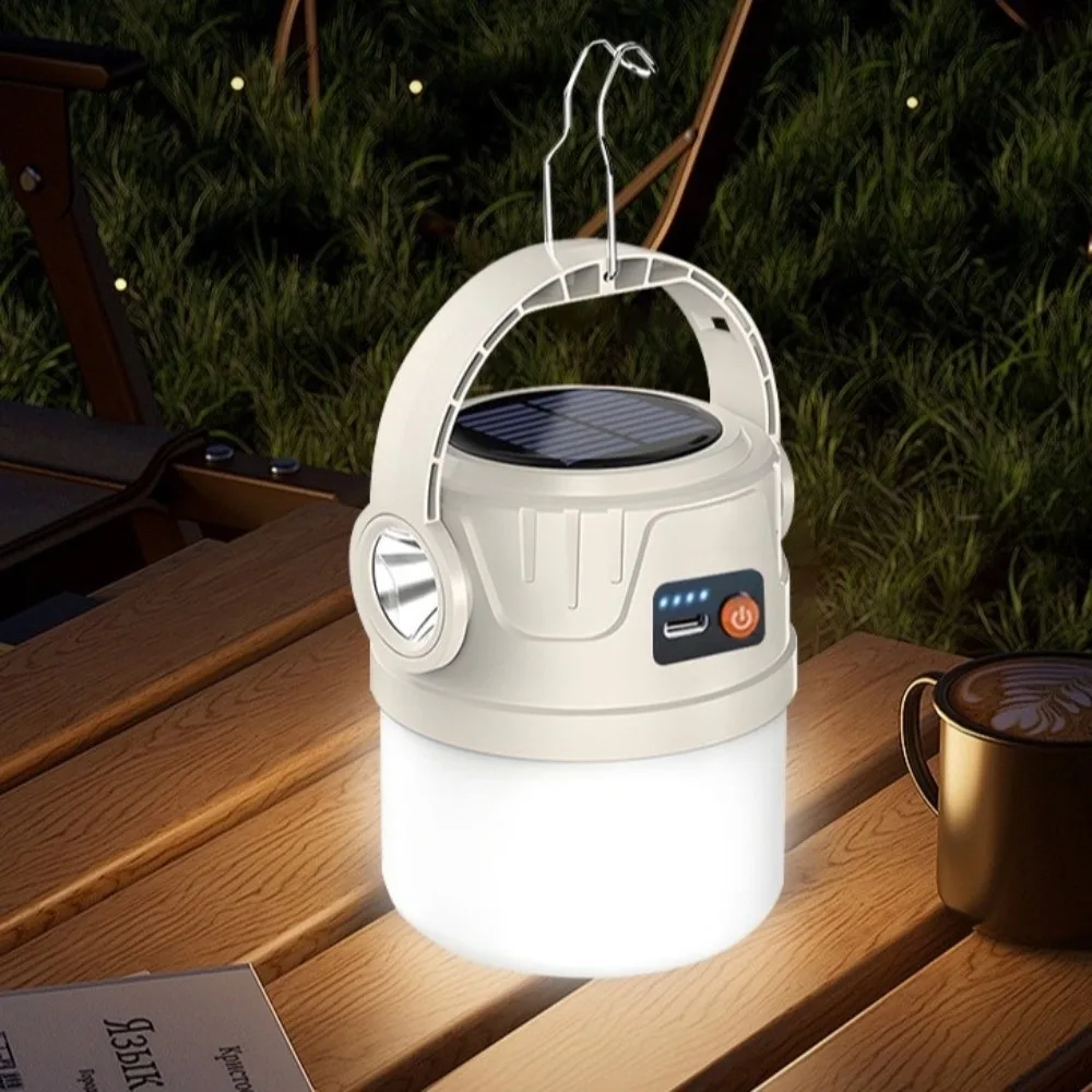 LED Light Solar Powered Light USB Rechargeable IP55 Waterproof Camping Light Handheld Design Multi Functional Tent Light