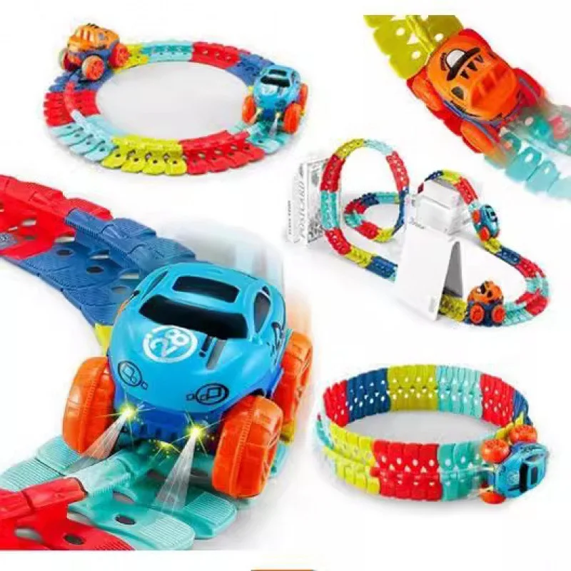 Nova pista de corrida brinquedo carro diy faixas velocidade mutável conjunto slot elétrico trem ferroviário magia flexível presente aniversário para meninos