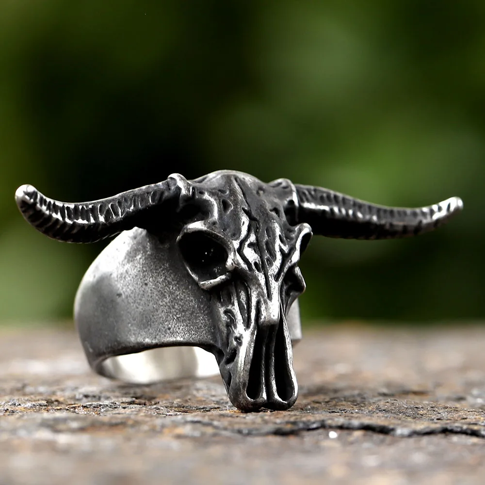 2024 New 316L Stainless Steel Vintage satan ram aries sheep skull Ring For Men Women Punk Motorcycle Jewelry Party GIFT