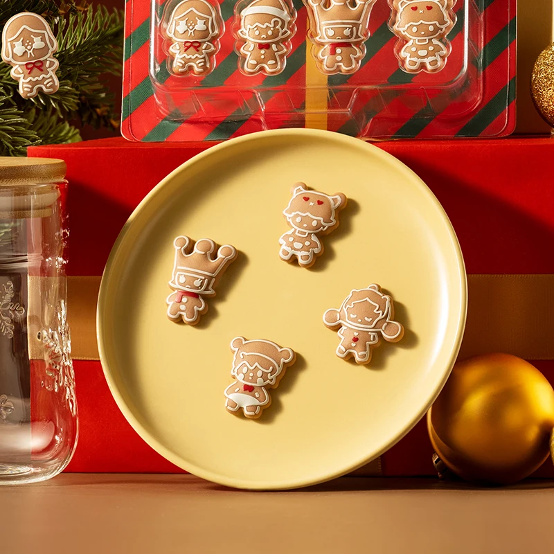 POP MART POP BEAN Gingerbread Man Set, Incluindo 8 Mini Figurinhas, Presente De Natal