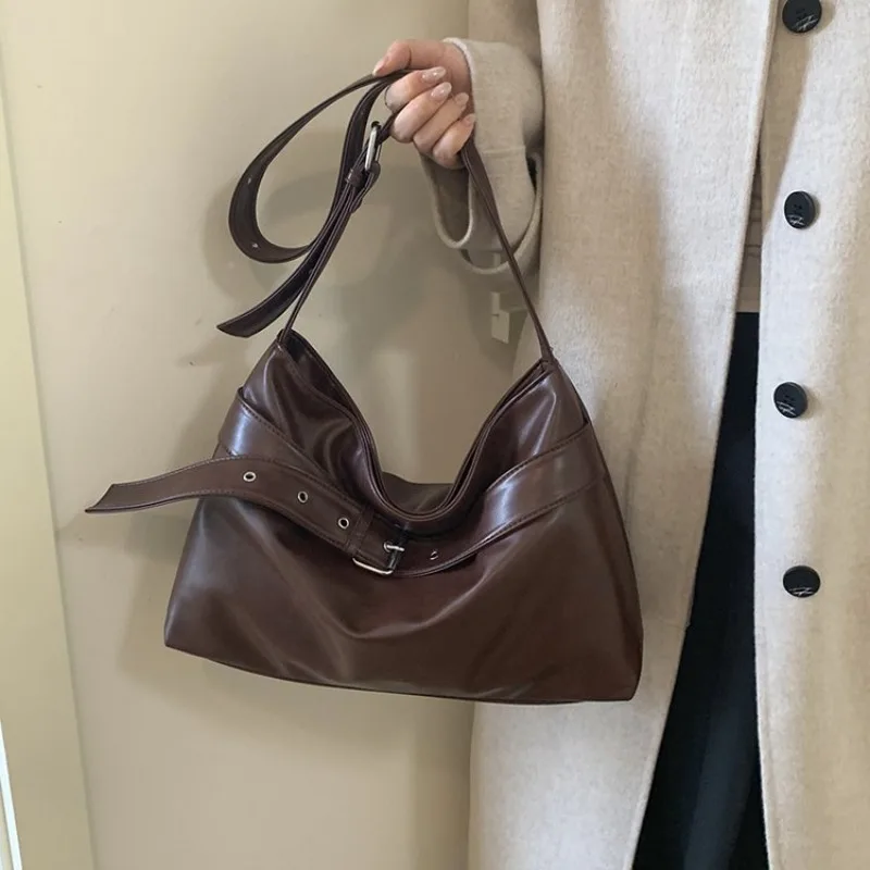 

Women's Multi-color Faux Leather Hobo Shoulder Bag with Belt Buckle Detail, for Daily Office Streetwear Weekend Travel & Errands