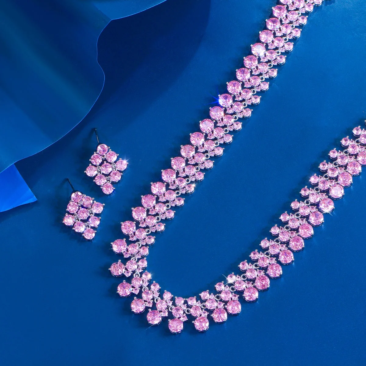 

Pera New Women's Jewelry Set Pink Zirconia Choker Necklace and Earrings Bridal Jewellry Sets for Brides Wedding Party JS002