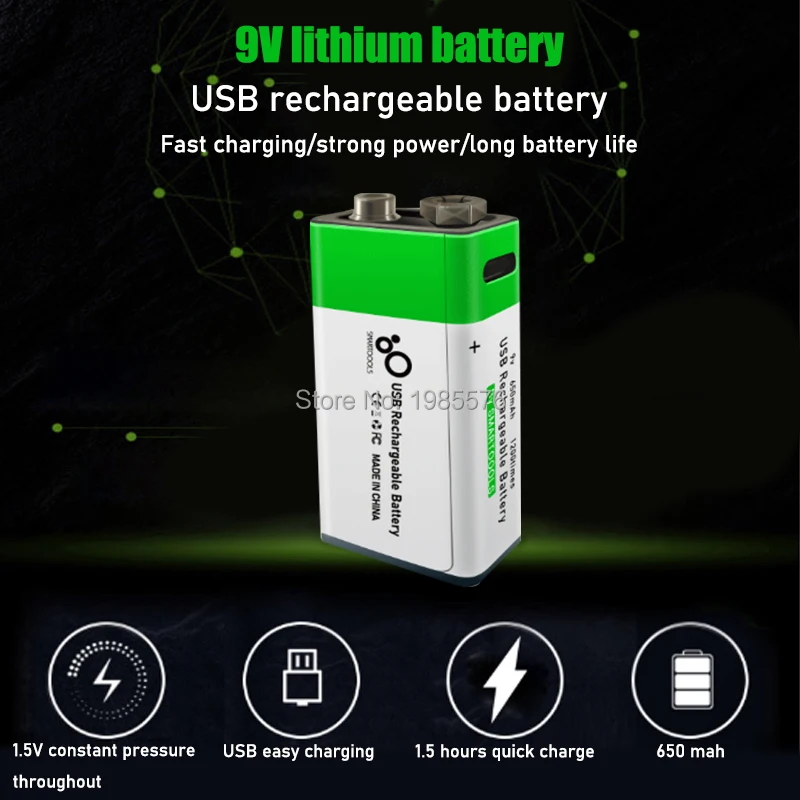 2-10 قطعة جديد 9 V 6F22 650mAh USB ليثيوم قابلة للشحن بطارية 9 V بطاريات ليثيوم أيون ل متعدد ميكروفون لعب التحكم عن بعد