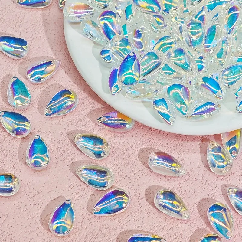 25 قطعة 8x14 مللي متر المزجج اكسسوارات قطرة الماء قلادة DIY بها بنفسك اليدوية مجوهرات اكسسوارات شقة قطرة الماء قلادة المواد بالجملة