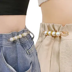 Detachable Tighten Waist Buckle Alloy Brooches Pins Clip Faux Pearl Jeans Buttons Detachable Clothing Accessories