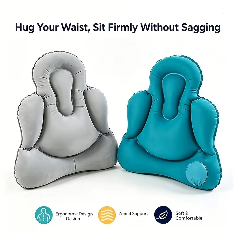 Inflatable Ergonomic Back Support Pillow 3D Head Neck Waist Cushion Foldable Lumbar Support Pad for Office Chair Car Travel