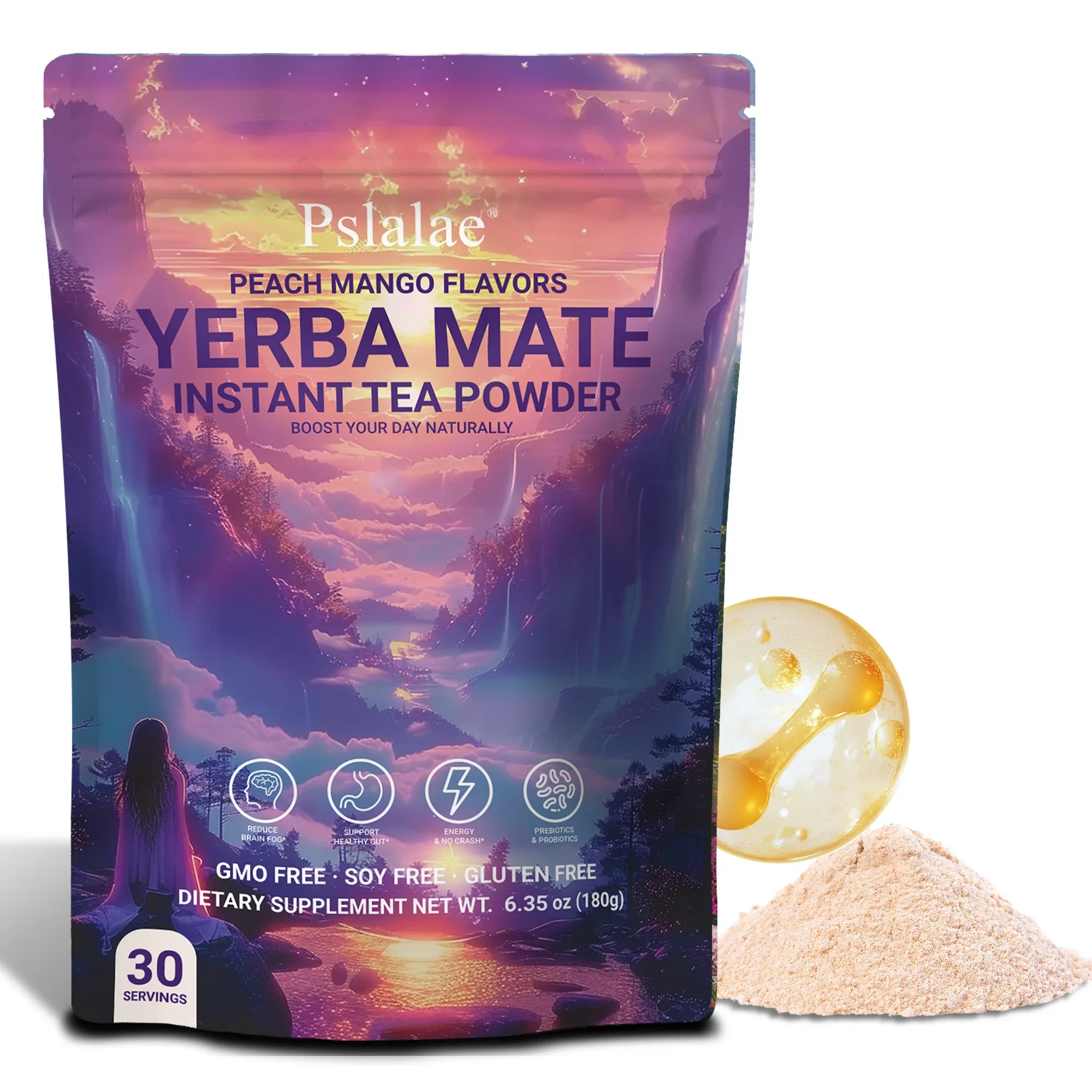 Yerba Mate Suplemento energético 3 en 1 con extractos de fitonutrientes para la salud cerebral y digestiva Energía limpia Niebla cerebral, Salud intestinal