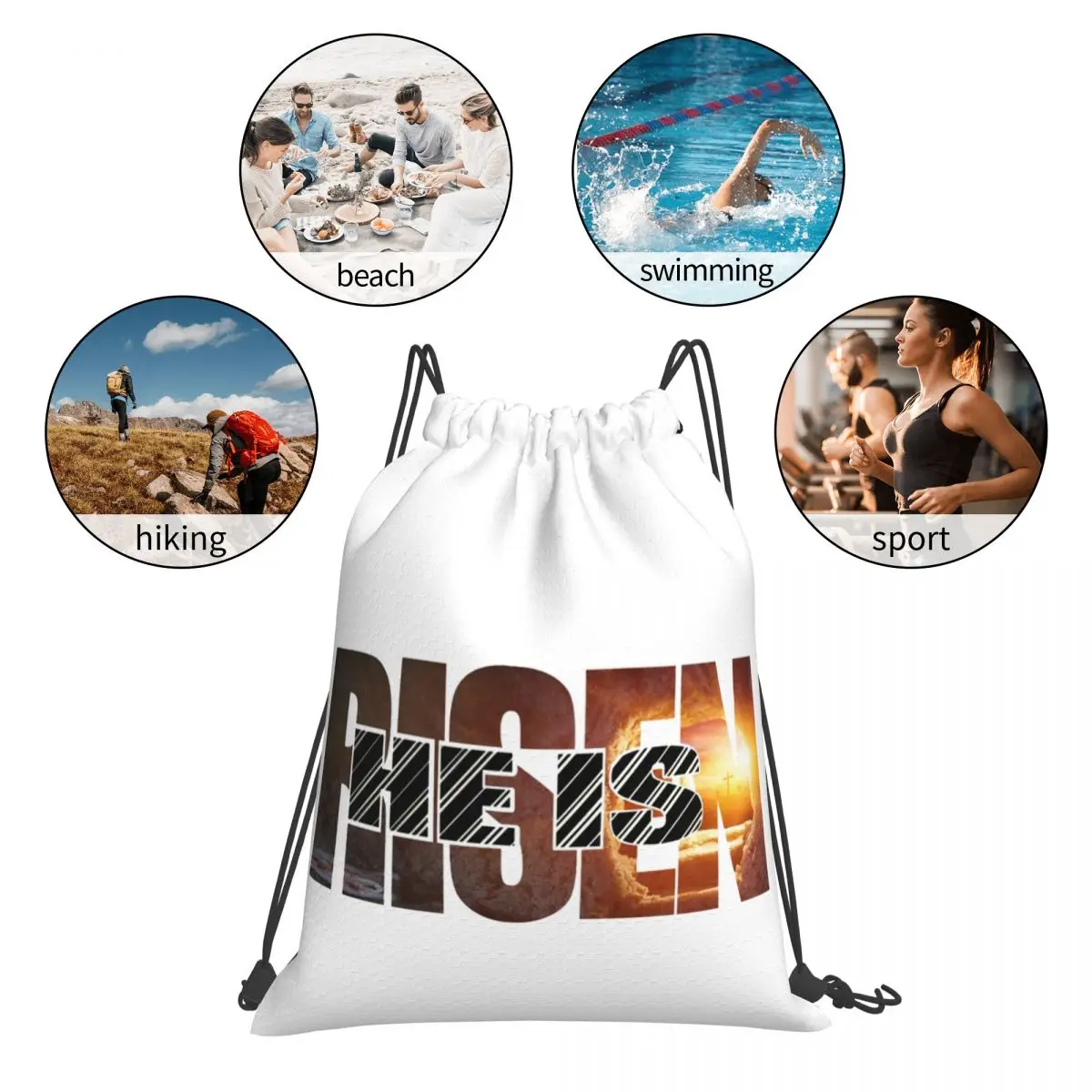 He Is Risen-mochila portátil multifunción para hombre y mujer, bolsa deportiva con cordón, bolsillo para libros, escuela