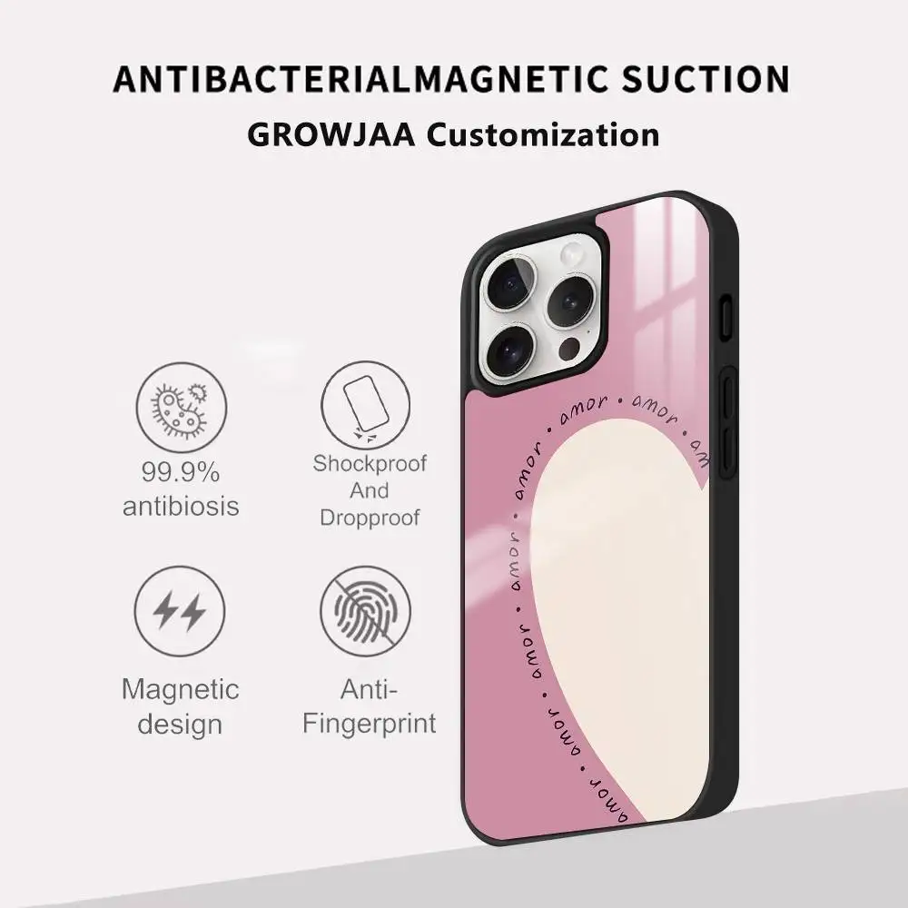 Love couple phone case for iPhone 17 16 15 14 13 12 11 Pro Max Plus Mini Magsafe Magnetic Wireless Mirror Funda