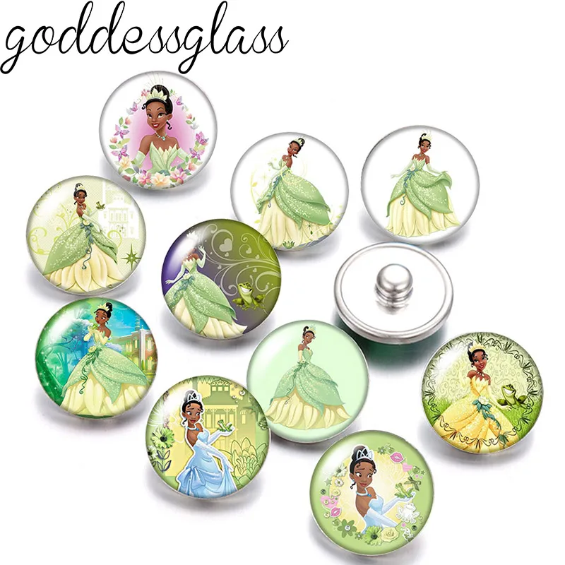 Disney Tiana the Princess and the Frog 10pcs Round photo 12mm/18mm snap buttons for 12mm/18mm snap bracelets DIY jewelry