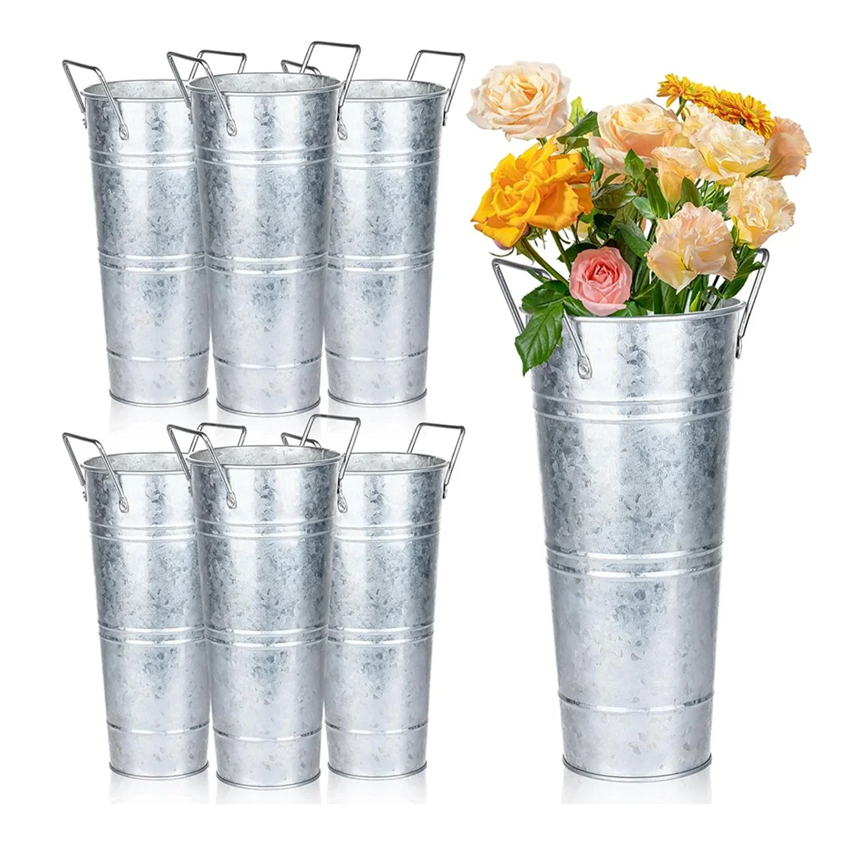 

Y31A, 6 шт., оцинкованное ведро для цветов, 10-дюймовое ведро для цветов с ручками, принадлежности для цветочных баров и ведра, вазы для фермерского дома