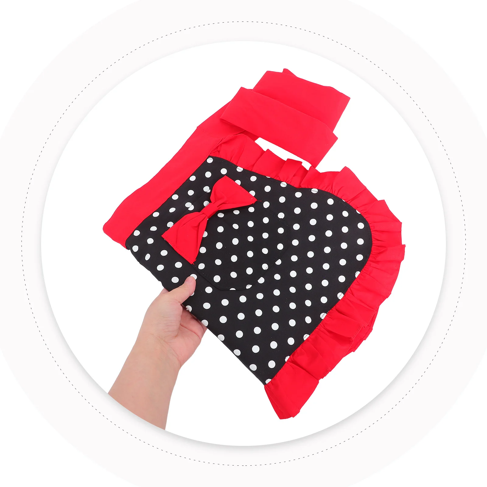 

Red Cotton Half Apron Featuring Decor Adjustable Waist Tie Comfortable Fit for Women Half Aprons Suitable for Hotel