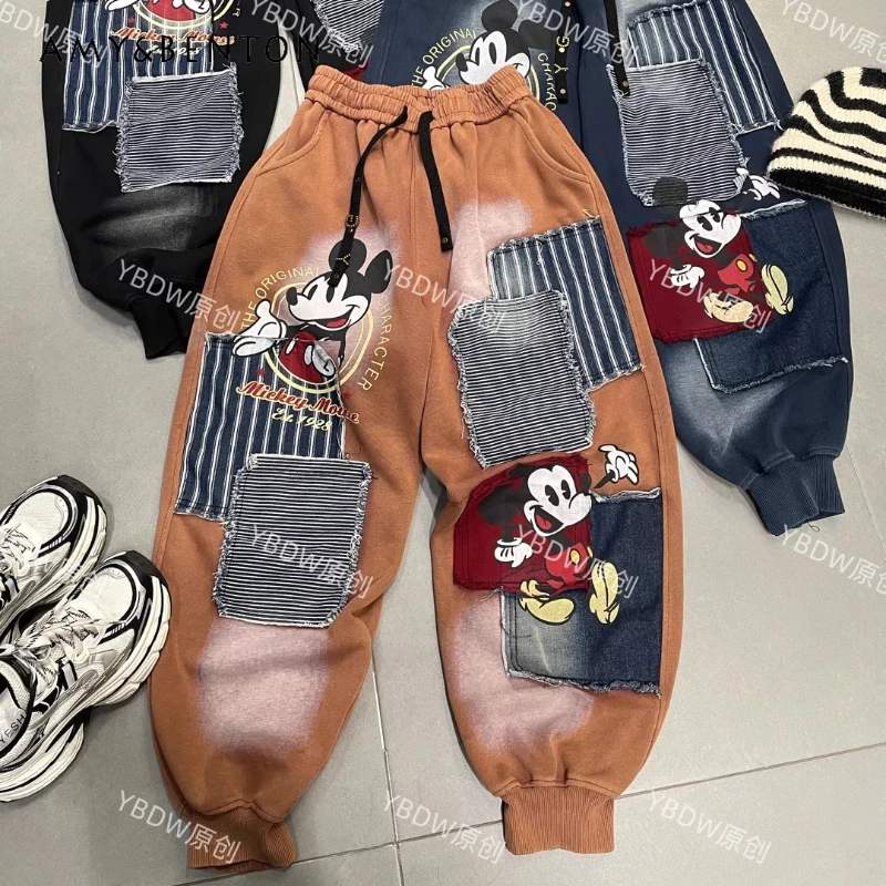 

Heavy Industry Y2k Cartoon Patchwork Sweatpants For Women's Loose Casual Versatile Pants 2025 Autumn Winter New Long Trousers