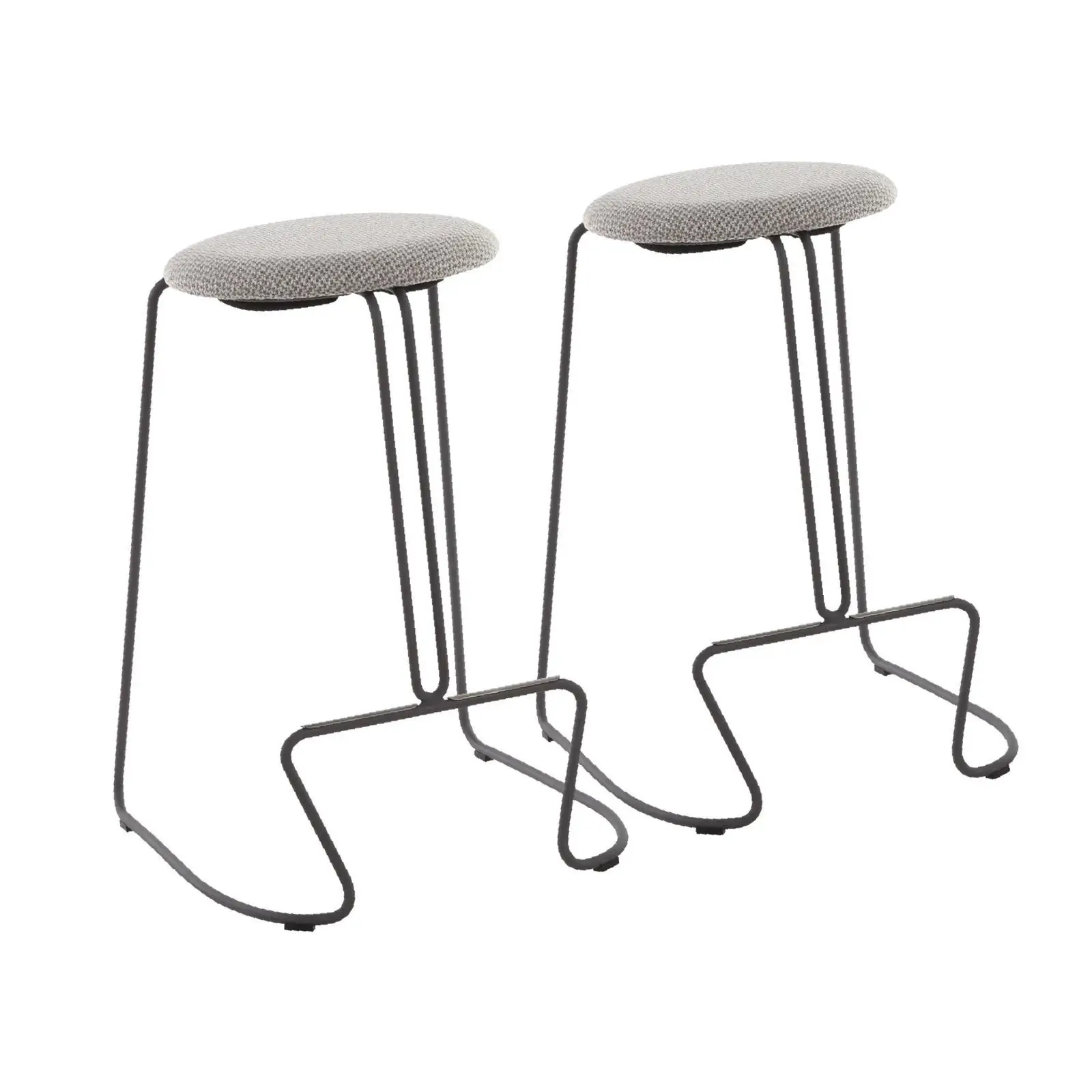 Eigentijdse counterkruk van grijs staal en lichtgrijze stof van