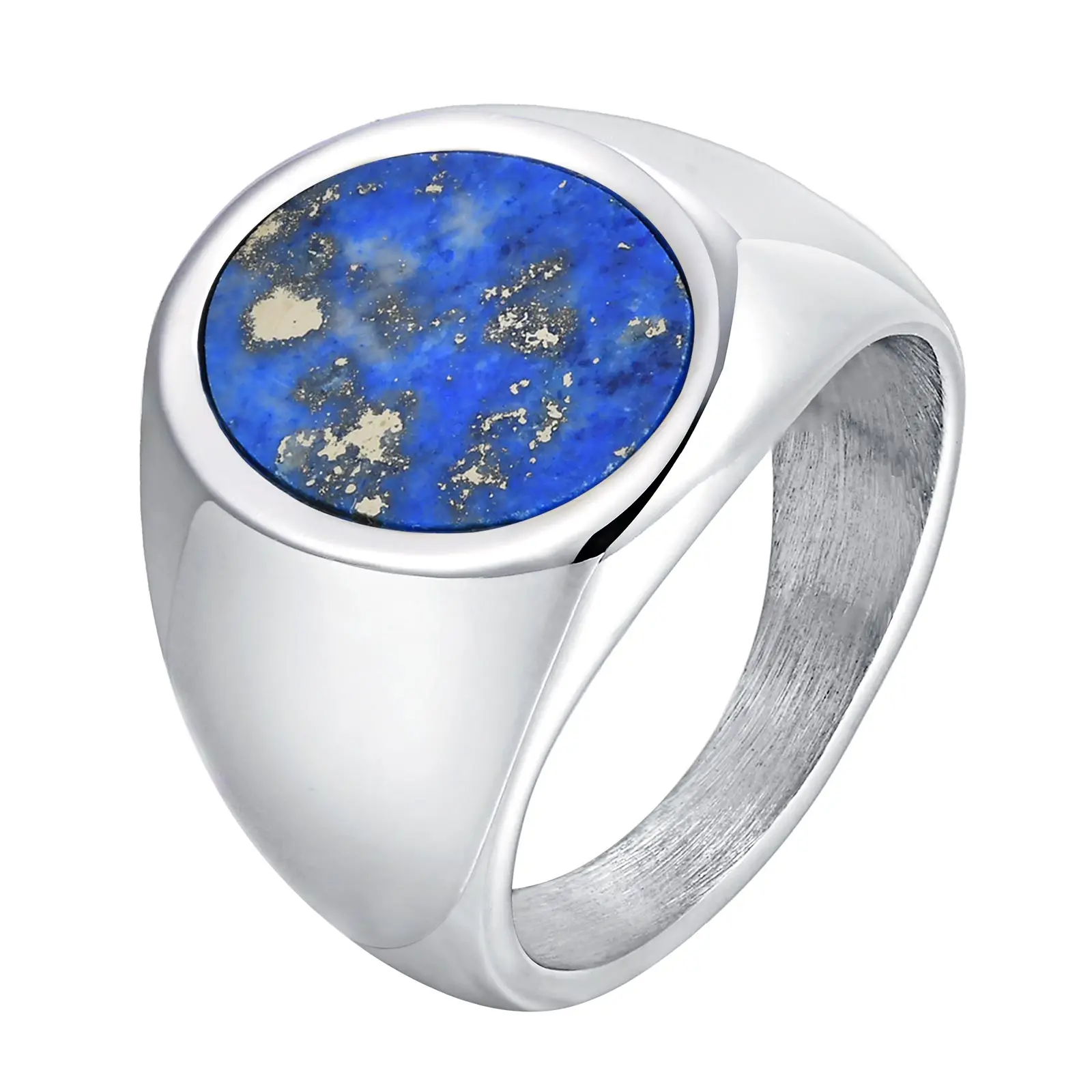 Men's High Quality Stainless Steel Rings Natural Stone Fashion Round Signet Rings for Men Women Father Teens Simple Jewelry Gift