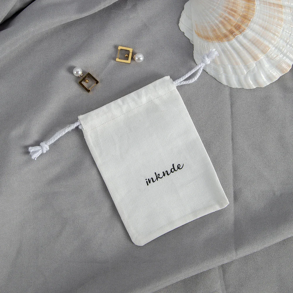 50pcs Little Muslin Bags 10x15cm Custom Double Drawstring Black Ribbon Cotton Jewelry Pouches Empty Sachet for Mini Gift Party