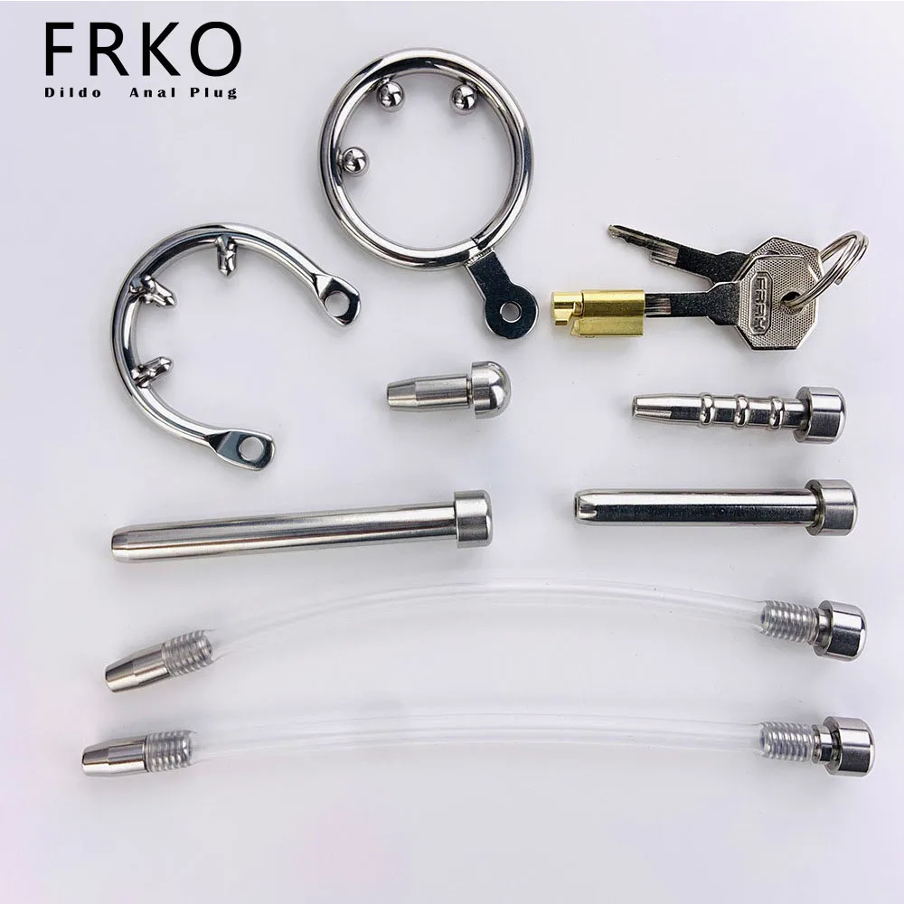 FRKO Male Chastity Cage Accessories Anti-Drop Ring Silicone Urethral Catheter Cock Lock BDSM Adult Games Sex Toys For Men 18+