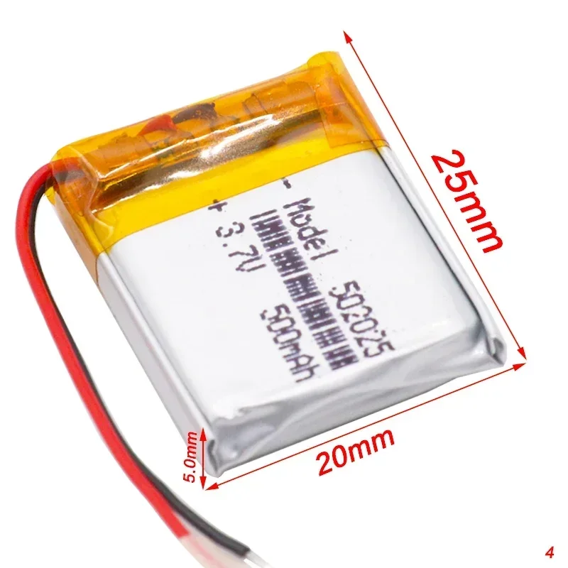 500mAh 3.7V 502025 Lithium Polymer Li-Po li ion Rechargeable Battery For toys speaker Tachograph MP3 MP4 GPS Bluetooth Lipo cell