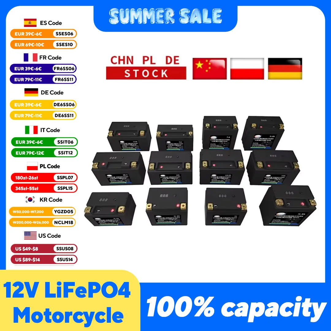 Motorcycle Battery 12V LiFePO4 Lithium Phosphate Ion with BMS Voltage Protection For BMW,Halley, Augusta,KTM,Honda,Suzuki,Yamaha