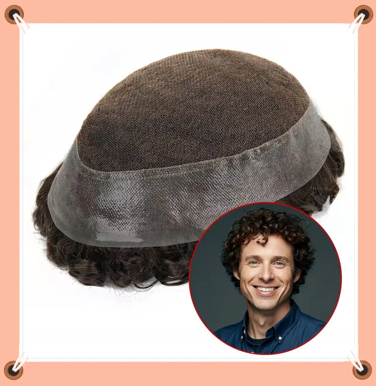 

Система замещения волос TUL15 без хирургического вмешательства, 20 мм, средняя завивка, на основе из кружева и кожи, индийские волосы Реми, парик для мужчин с редеющими волосами