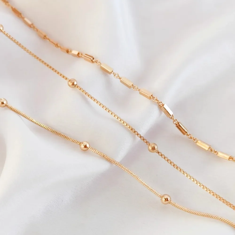 

14K Gold-plated Snake Bone Beaded Chain Box, Beaded Chain, Flat 0 Square Tube Chain, Loose Chain, DIY Handmade Accessories