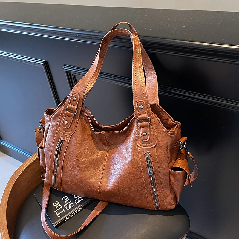 

Сумки на плечо с внутренним отделением большой емкости, 2025 г., высококачественная дорожная сумка из искусственной кожи, женские модные женские сумки на молнии