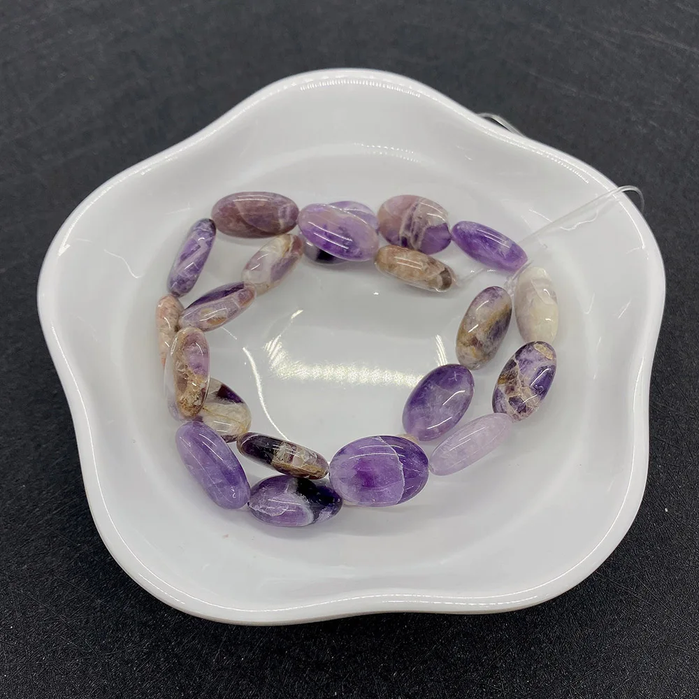 10x15mm Natural Stone Oval Amethyst Beads for Ladies DIY Bracelet Jewelry Making Exquisite Bracelet Necklaces A String of 22