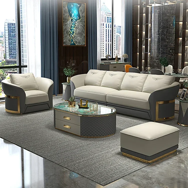 Luxury Italian Leather Lounge Single Double 3 Seater Sectional Villa Modern Sofa set Furniture Couch Living Room Sofas