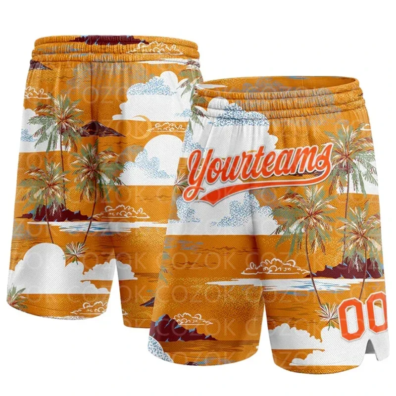 Shorts de basquete autênticos de coqueiro personalizado, shorts masculinos com estampa 3D, seu nome, múmia, secagem rápida, praia