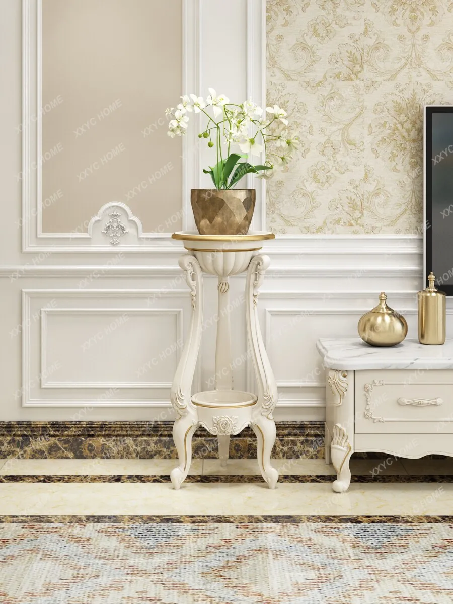 Indoor flower pot stand Multi-layer gold-painted flower stand White flower table