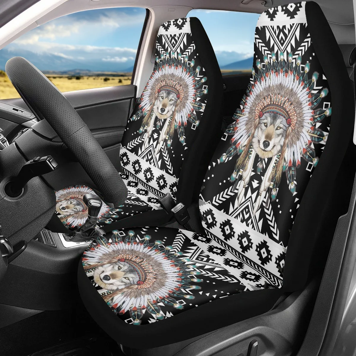 Tribal Navajo cover jok mobil, desain penutup kursi kendaraan untuk truk SUV Anti-Slip Set 2 Aksesori mudah dibersihkan baru