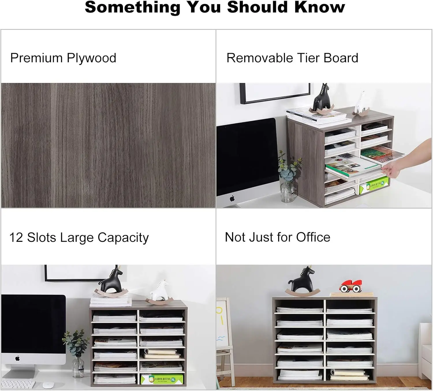 منظم ورق مكتب خشبي مع 12 رفًا قابل للتعديل، يحمل 6000 ورقة مقاس A4، رمادي/أبيض قديم للفصول الدراسية والمكتب والمنزل