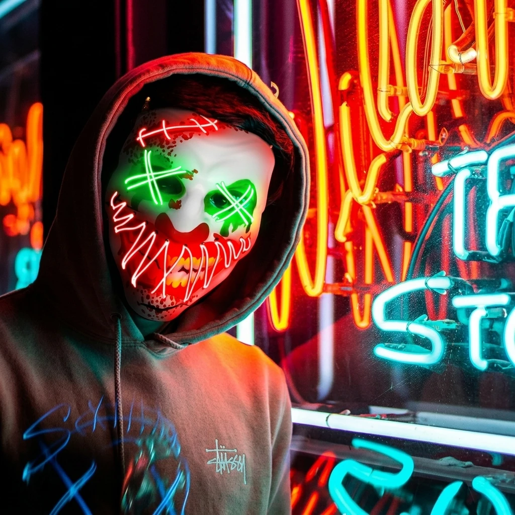 Men Accessories For Suit - LED Neon Masker Lichtgevend Eng Gezicht