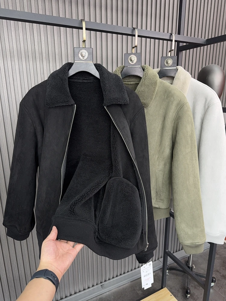 

Thiened Fce Lined Suede Jaet Men's Casual Notch Collar Coat Warm Autumn Winter Cotton Clothes Stand Fit Faion Urb...