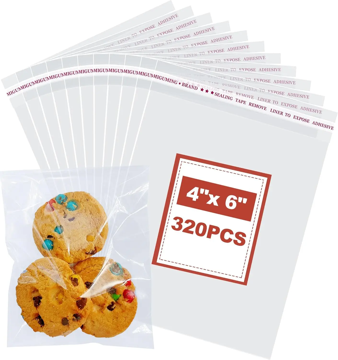 

320 шт. 4x6 дюймов прозрачные пакеты для печенья. Самозапечатывающиеся целлофановые обертки для пекарни, конфет и подарочной упаковки.