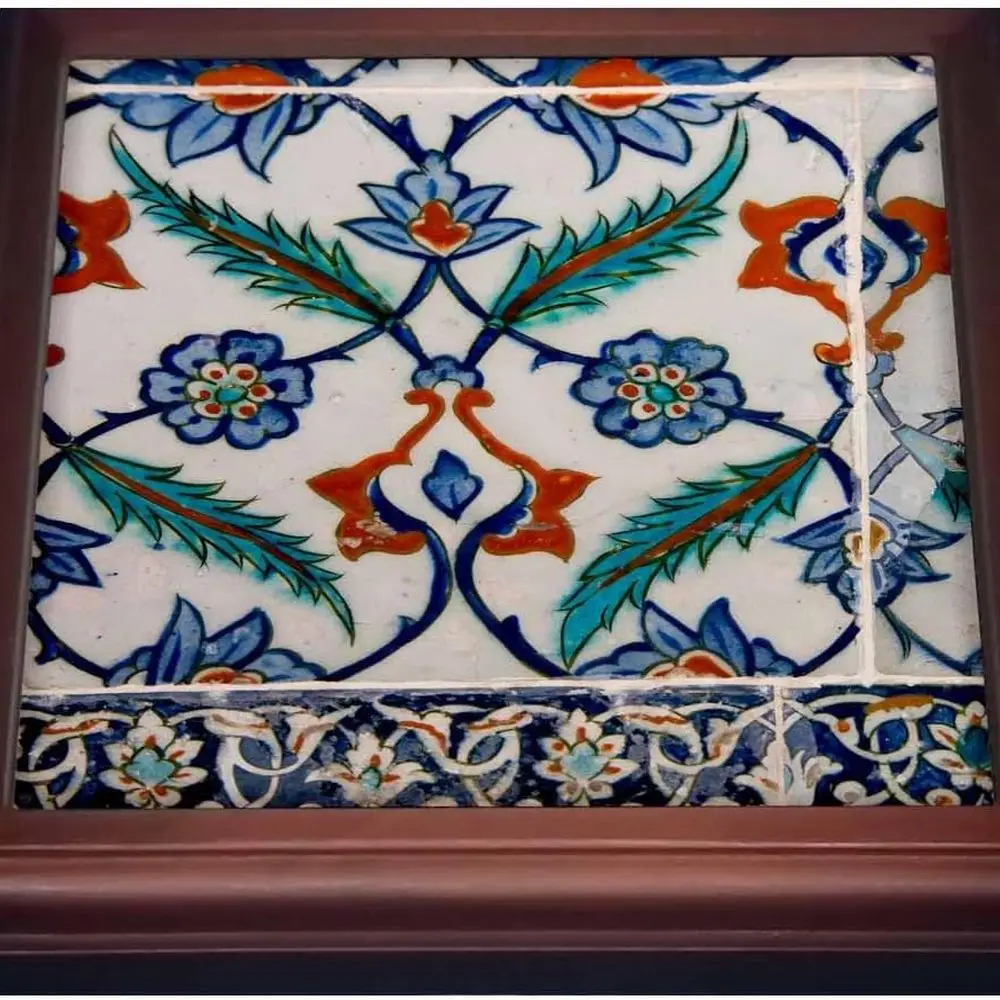 

Istanbul Topkapi Palace Iznik Tile Trivet, 8x8, Brown Ceramic Tile Detail
