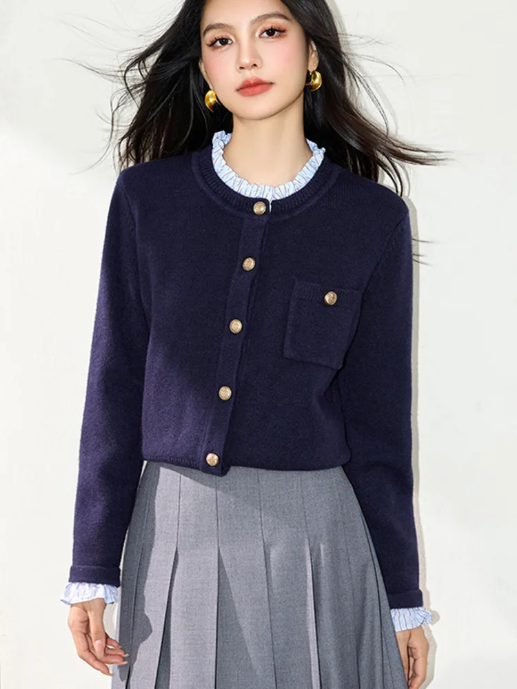 Осень 2022, французский шикарный ленивый высококачественный свитер, топы для женщин, искусственный двухсекционный вязаный кардиган, корейская мода, повседневный Pull Femme