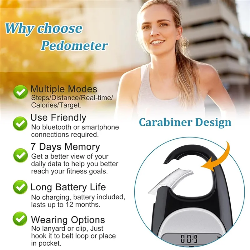 AF93-3D Pedometer For Walking Steps And Miles, Portable Step Counter For Walking With Distance