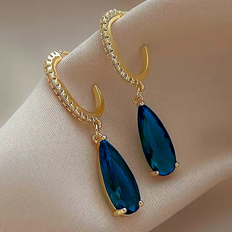Huitan Birne Grün CZ Tropfen Ohrringe für Frauen Temperament Gold Farbe Ohr Hängen Ohrringe Büro dame Luxus Trendy Schmuck – Detail 14