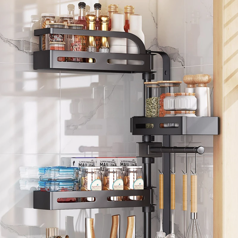 New Kitchen Storage Rack Rotating Condiment Rack Wall mounted Knife Holder No Punch Condiment Jars Condiment Bottle Storage Rack