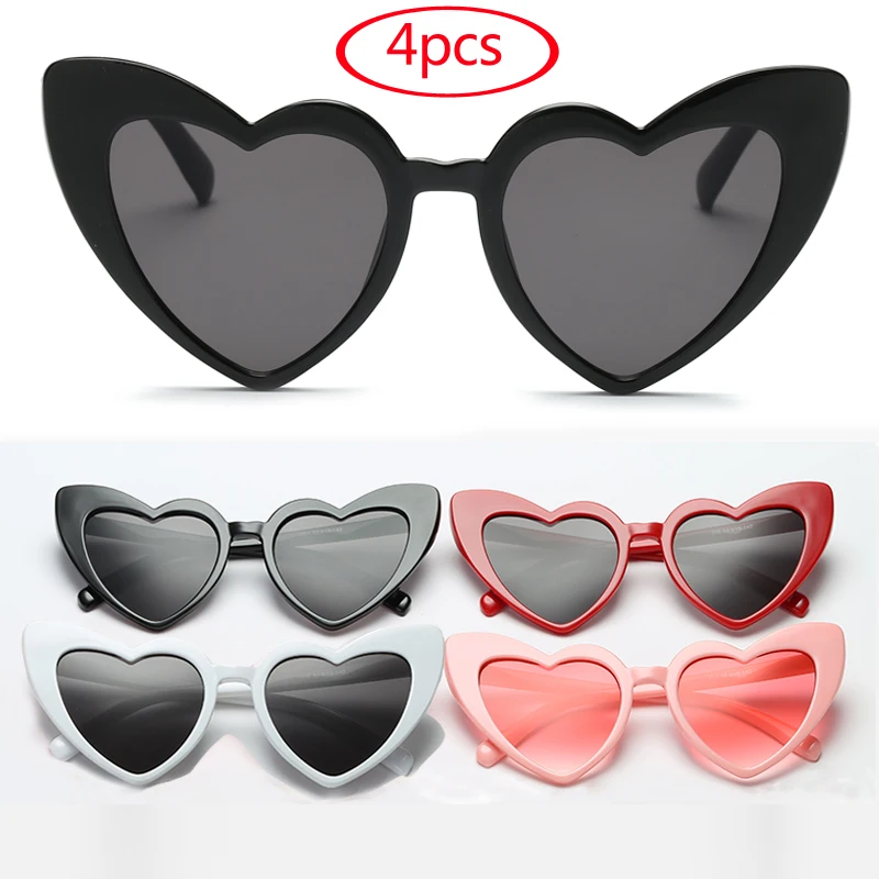 Cyclisme 4 pièces lunettes de soleil en forme de coeur femmes oeil de chat femme lunettes de soleil marque rétro amour lunettes colorées hommes ombre UV400