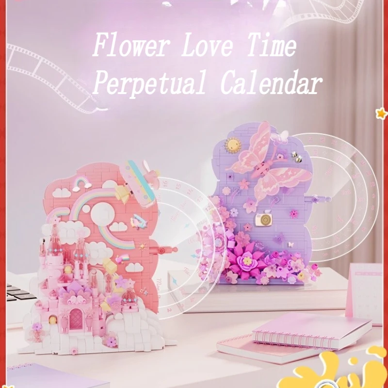 SEMBO اللبنات زهرة الحب الوقت التقويم الدائم تجميعها DIY اللعب الأبدية زهرة الحلي سلسلة هدايا عيد الميلاد