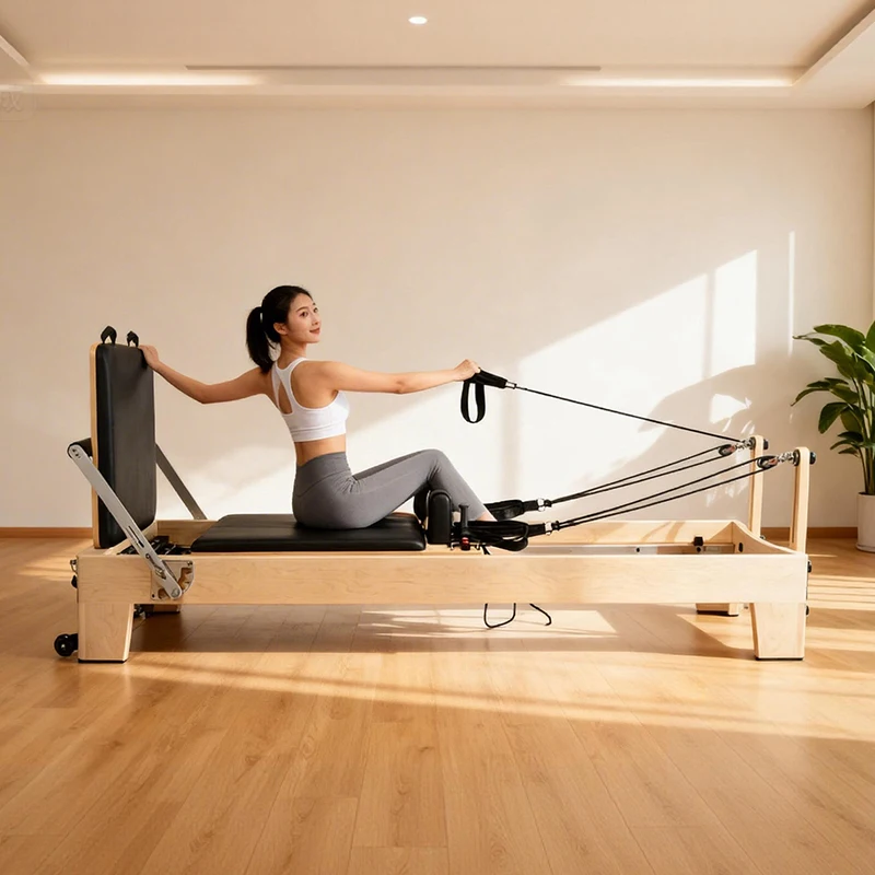 White Maple Portable Adjustable Pilates Reformer Luxury Commercial Grade Wood Yoga Fitness Machine Precision Springs Health