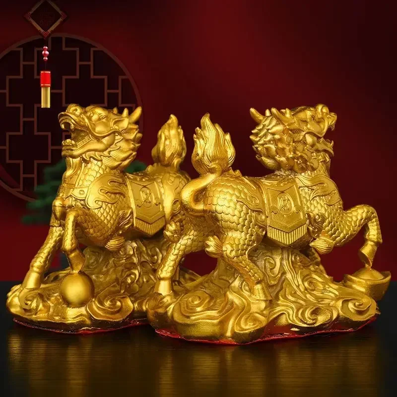 1pairs Feng Shui Copper Fortune Animal Unicorn Ornament Fire Unicorn Beast Store Opening Decor Gift