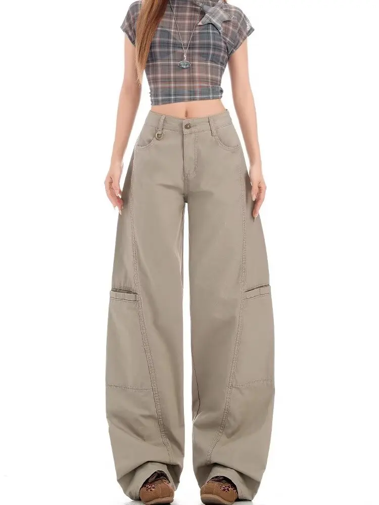 

American workwear pocket new retro khaki jeans suitable for both men women wide leg pants fashionable loose street floor pants