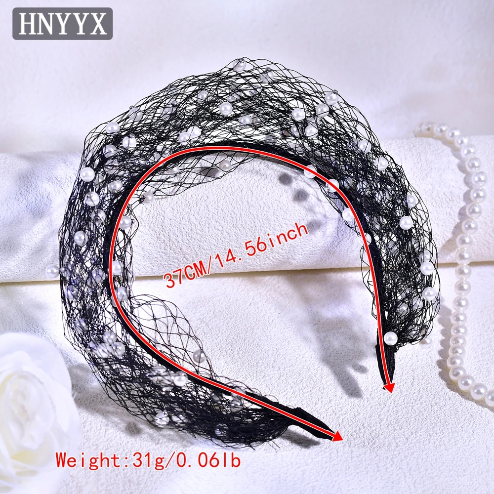 HNYYX Fashion Purple Pearl Hairband Mesh Bridal Veil Mask Bride Hat with Veil Ladies Prom Hair Accessories Party Headband A310
