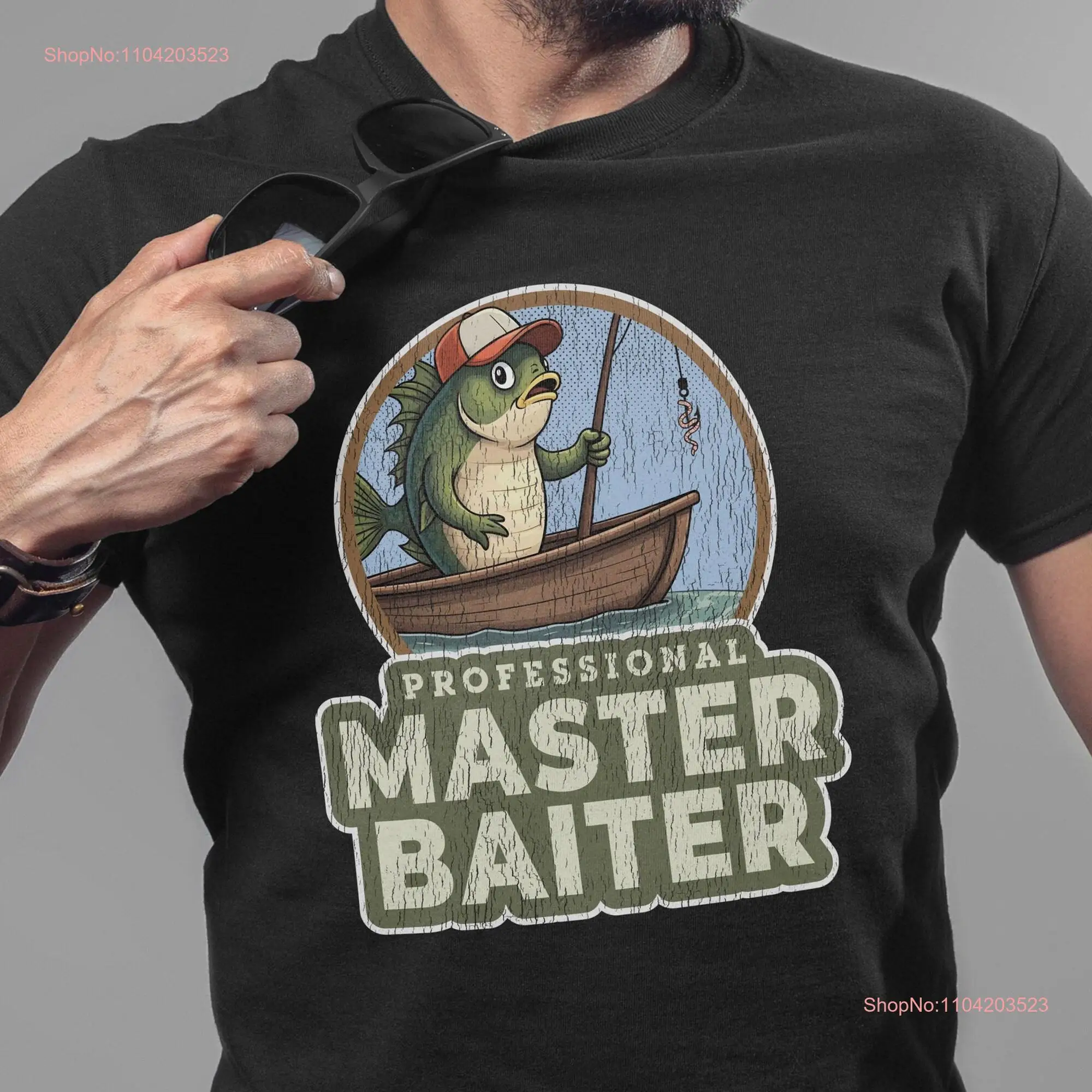 Professional Master Baiter Funny Fishing T Shirt Inappropriate Humor Punny Dad Joke Vintage Style Fisherman Gag For Guys