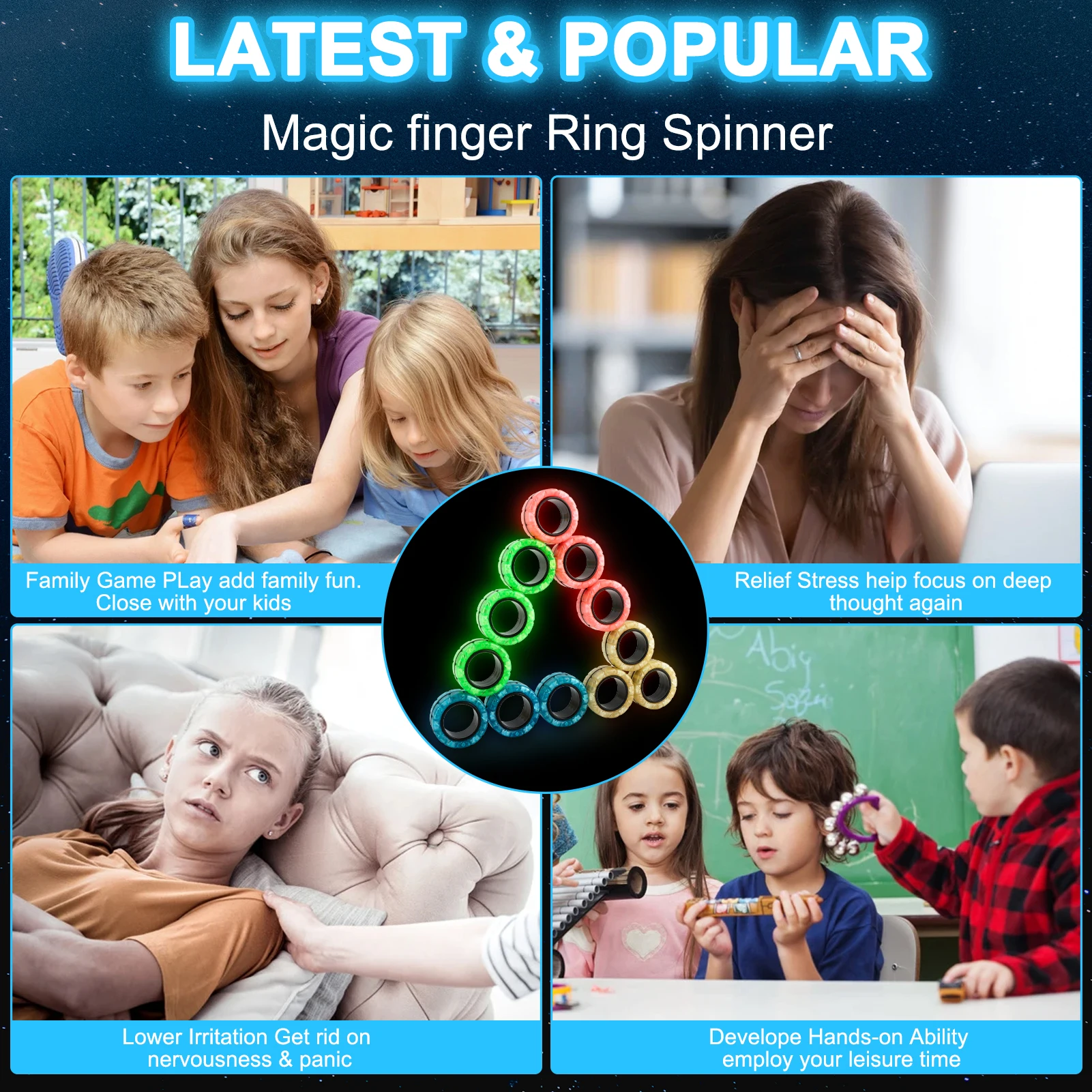 12 Stück im Dunkeln leuchten Magnet ring Zappeln Spinner Spielzeug Finger Magnet Adhd Stress abbau für erwachsene Kinder Angst