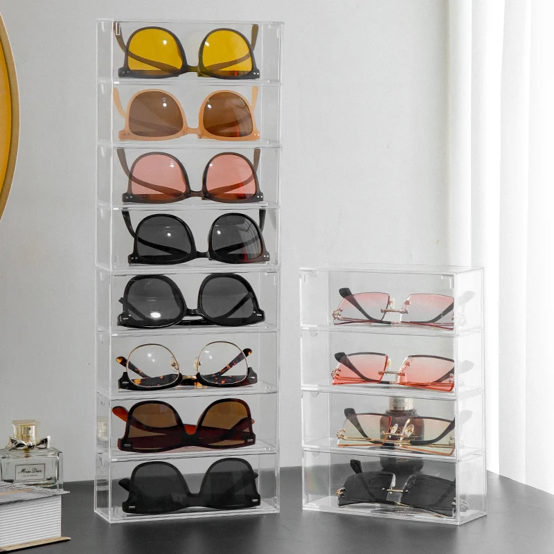 Transparent multi-compartment glasses storage box; Sunglasses display stand; Contact lenses four-compartment storage box