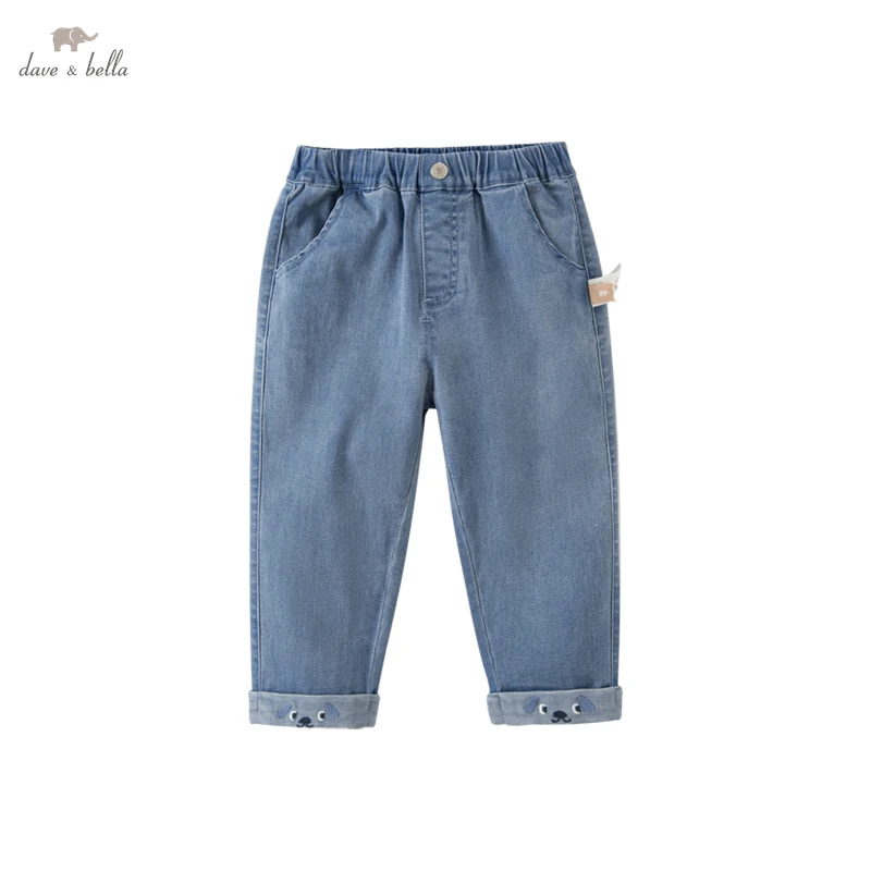 Dave Bella Baby Girl Pants Soft Denim High Waist Baby Girl Leggings Solid Color Infant Clothing Boys Jeans Pants DB1230314